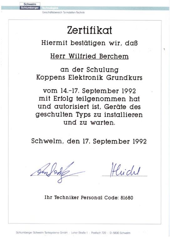 Zertifikat Wilfried_Schlumberger_1992